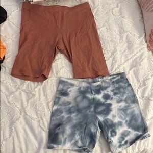 Brown and Tie-Dye Biker Shorts Set